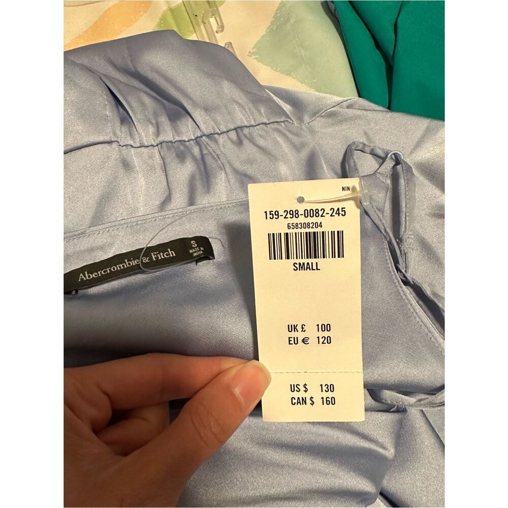 Abercrombie & Fitch Light Blue Satin Twist-Front Slit Maxi Dress - Picture 10 of 14